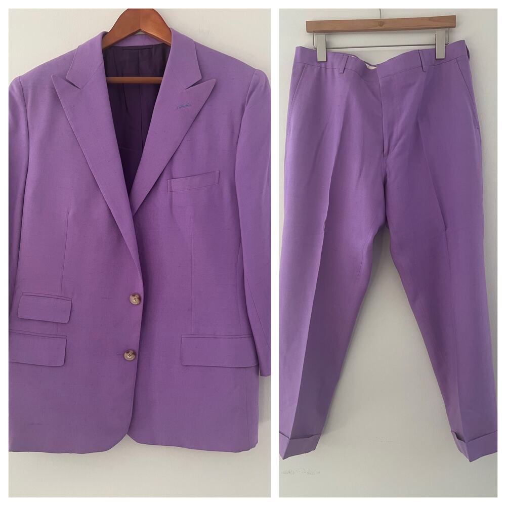 Vintage Ralph Lauren Purple Label Silk 2 Piece Suit Lavender Size 46 / 38 (EU)